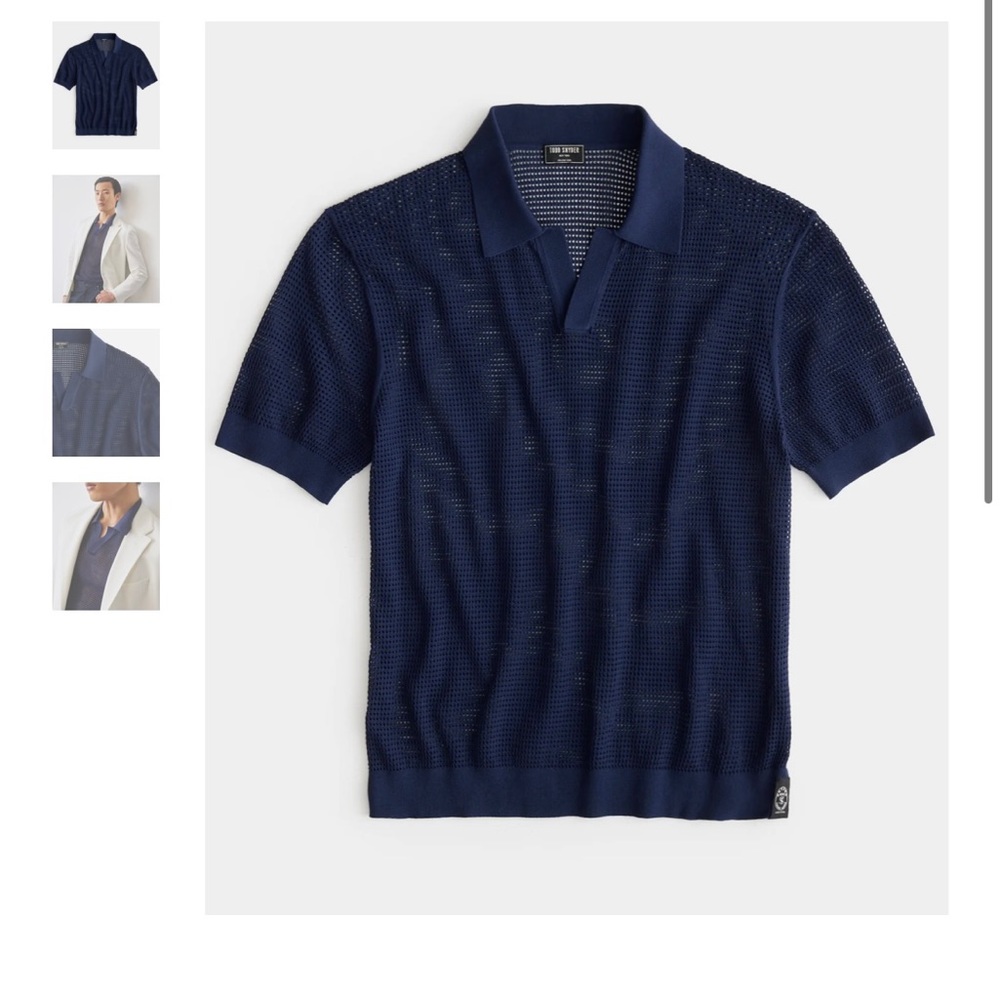 Todd Snyder Cotton Nylon Mesh Polo Navy